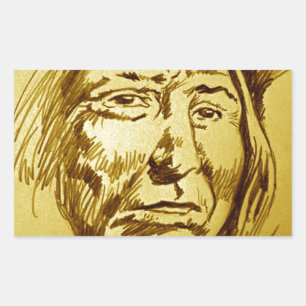 Indian Chief Pencil Sketch Rectangular Sticker