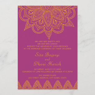 Indian Colourful Pink Orange Mehndi Hindu Wedding Invitation