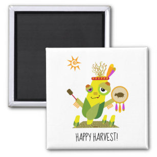 Indian Corn Happy Harvest Cartoon Magnet