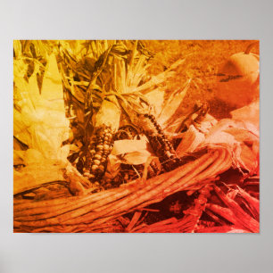 Indian Corn In Wicker Basket In Vintage Sepia  Poster