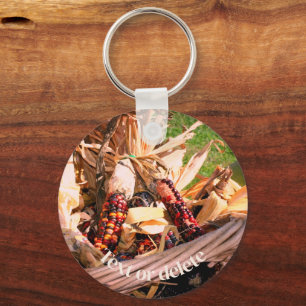 Indian Corn Wicker Basket Personalised Key Ring
