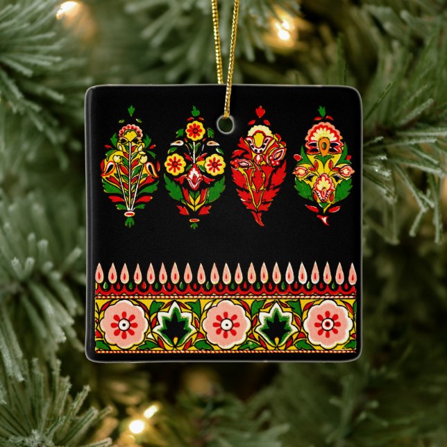 Indian Cotton Fabric  Ceramic Ornament (Tree)