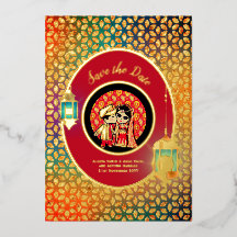 Indian Couple REAL GOLD FOIL Cute Save Date Foil I