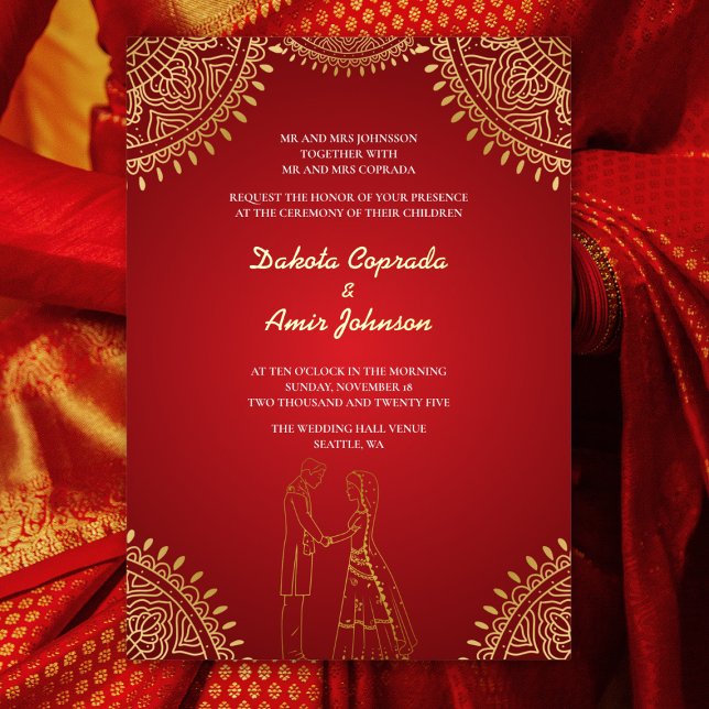 Indian Couple Wedding Red Gold Patterns (Creator Uploaded)