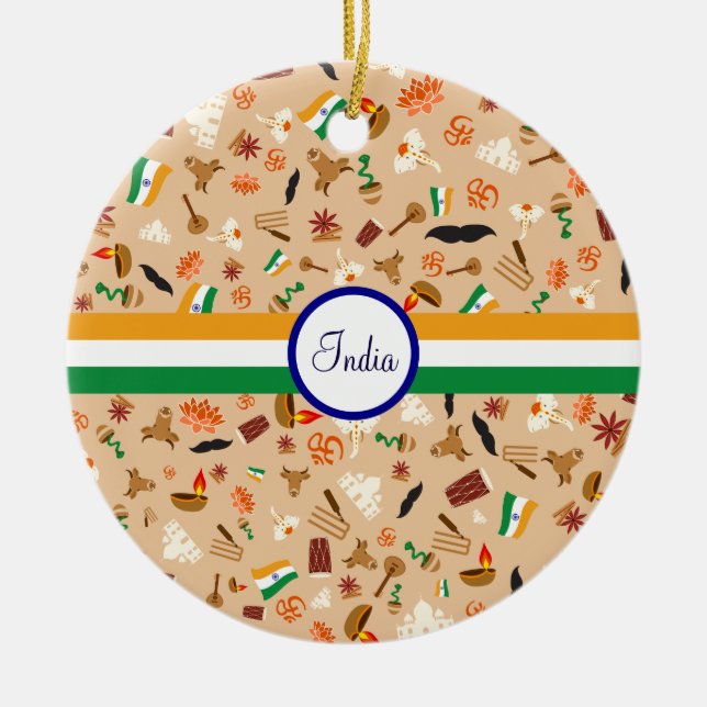 Indian cultural items with flag and text ceramic tree decoration (Front)