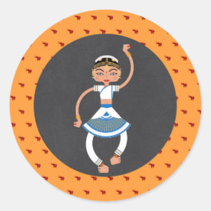 Indian dancing girl Birthday Party Classic Round Sticker