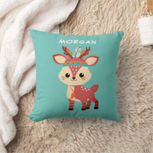Indian Deer, Name or Message, Teal Cushion