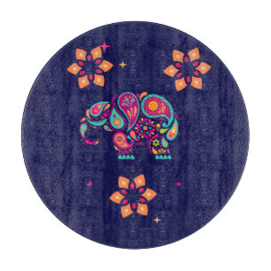 INDIAN DIWALI ELEPHANT COLORFUL DESIGN CUTTING BOARD