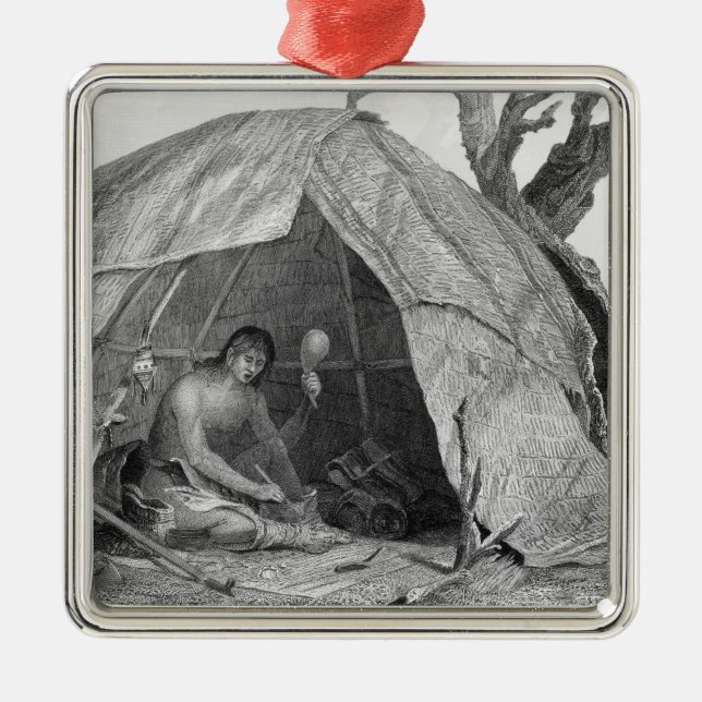 Indian Doctor Concocting a Pot of Medicine Metal Tree Decoration (Front)