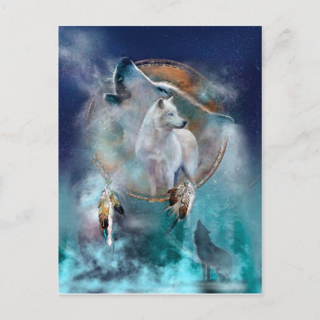Indian dreamcatcher and ethnic tribal head wolf postcard (Front)