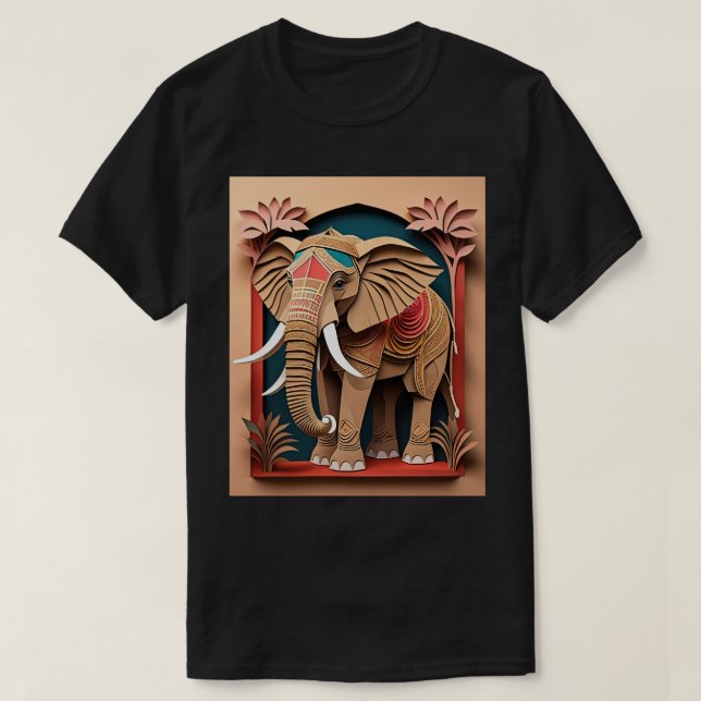 Indian Elephant 3D Paper Art Design T-shirt  (Design Front)
