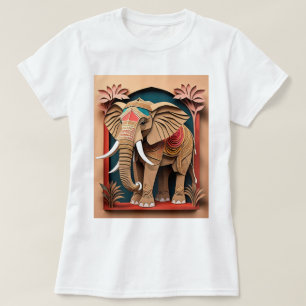 Indian Elephant 3D Paper Art Design T-shirt 