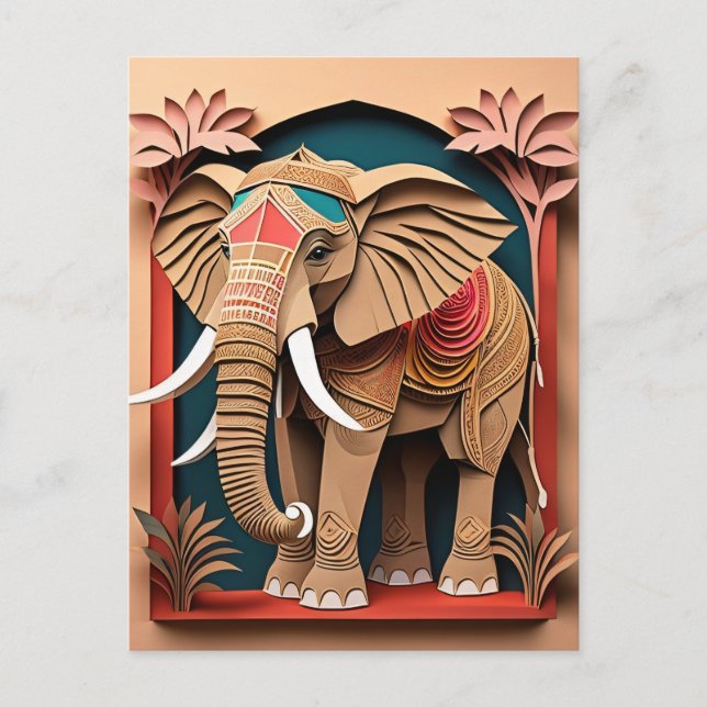 Indian Elephant 3D Paper Art Design T-shirt  Postcard (Front)