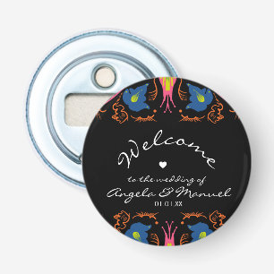 Indian Elephant Floral Black Wedding    Bottle Opener
