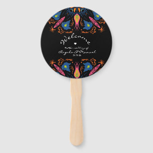 Indian Elephant Floral Black Wedding Hand Fan