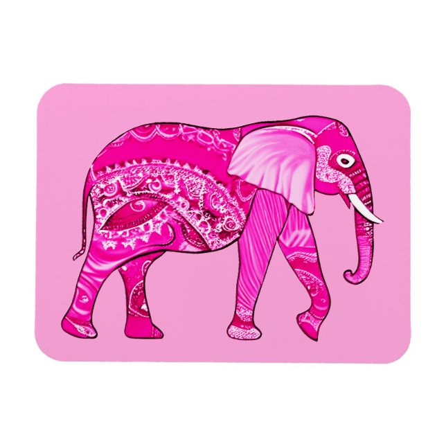 Indian Elephant in a Fuchsia Pink Arabesque Patter Magnet (Horizontal)