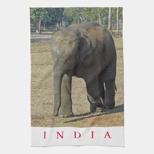 Indian elephant in the wild view tea towel (Vertical)