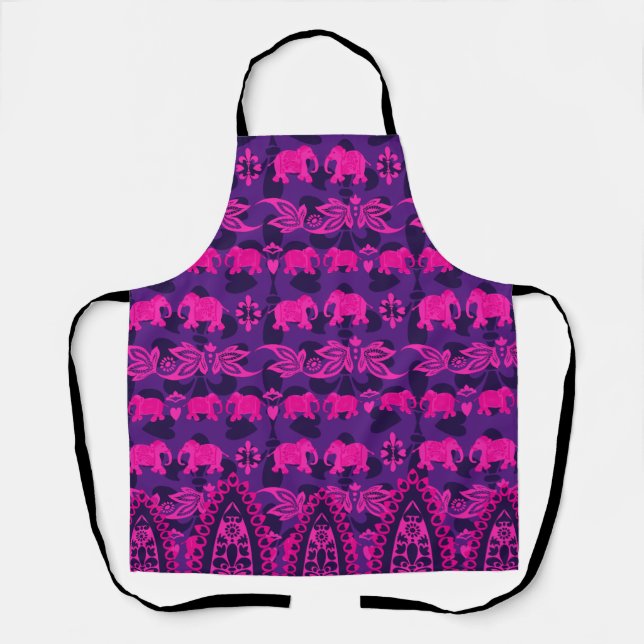 Indian Elephant Pink Purple Animal Pattern Apron (Front)