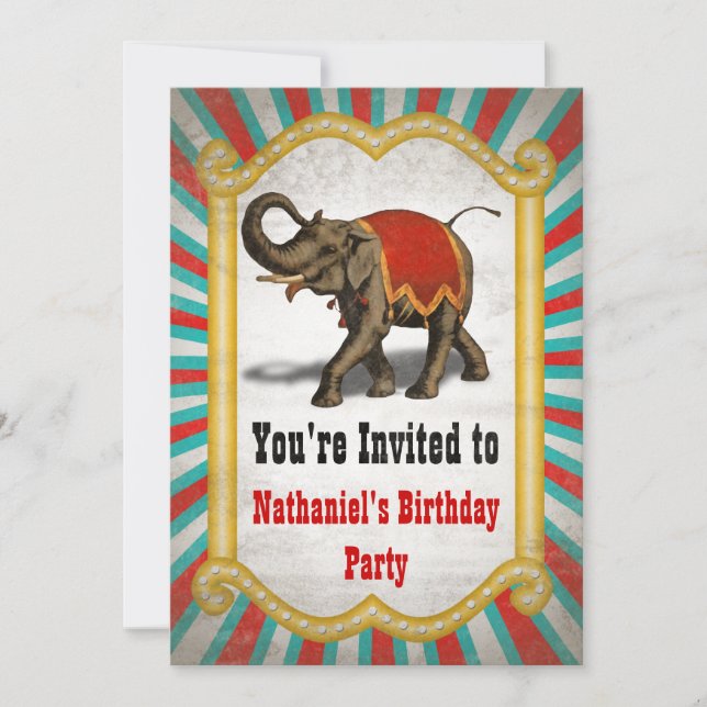 Indian Elephant Red Frame Circus Birthday Party Invitation (Front)