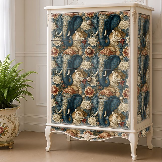 Indian Elephant Tiger Botanical Jungle Decoupage Tissue Paper (Creator Uploaded)