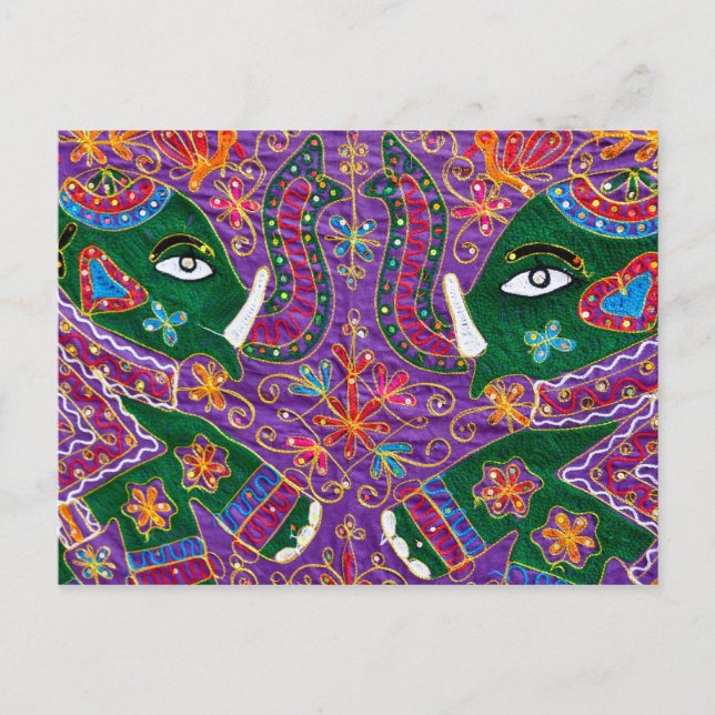 Indian Elephant Tourist Fabric Postcard (Front)