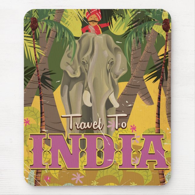 indian elephant vintage travel poster mouse pad (Front)