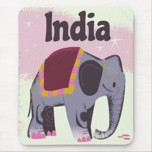 Indian Elephant vintage travel poster print. Mouse Pad