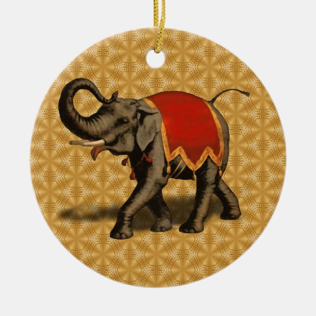 Indian Elephant w/Red Cloth Ceramic Tree Decoration (Front)