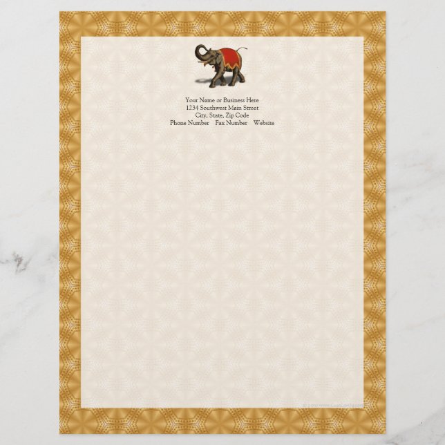 Indian Elephant w/Red Cloth Customised Letterhead (Front)