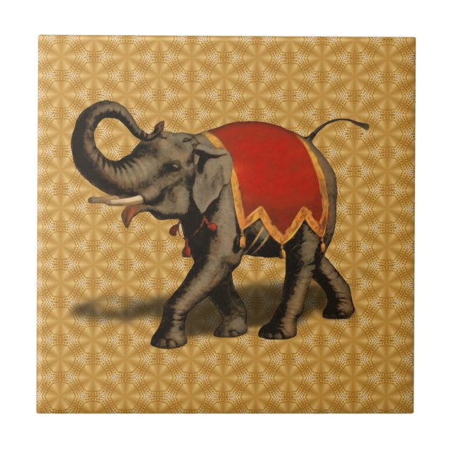 Indian Elephant w/Red Cloth Tile (Front)
