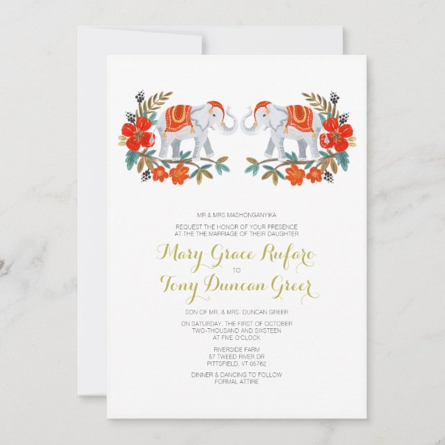 Indian Elephant Wedding Invitation (Front)