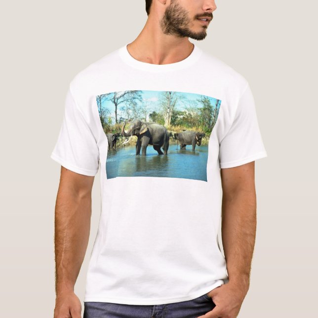 Indian Elephants mud bathing T-Shirt (Front)