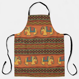 Indian Elephants, Orange Traditional Seamless. Apron
