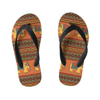 Indian Elephants, Orange Traditional Seamless. Kid's Jandals