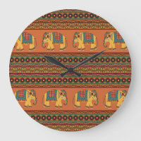 Indian Elephants, Orange Traditional Seamless.