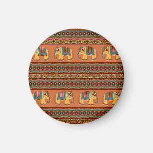 Indian Elephants, Orange Traditional Seamless. Magnet