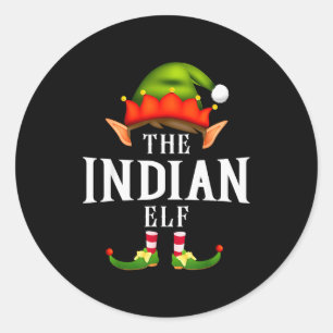 Indian Elf Group Funny Christmas Pajama Party  Classic Round Sticker