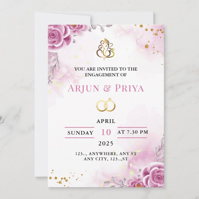 Indian Engagement Invitation Card, Editable (Front)