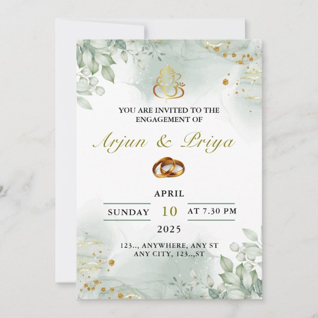 Indian Engagement Invitation Card, Ring Ceremony (Front)