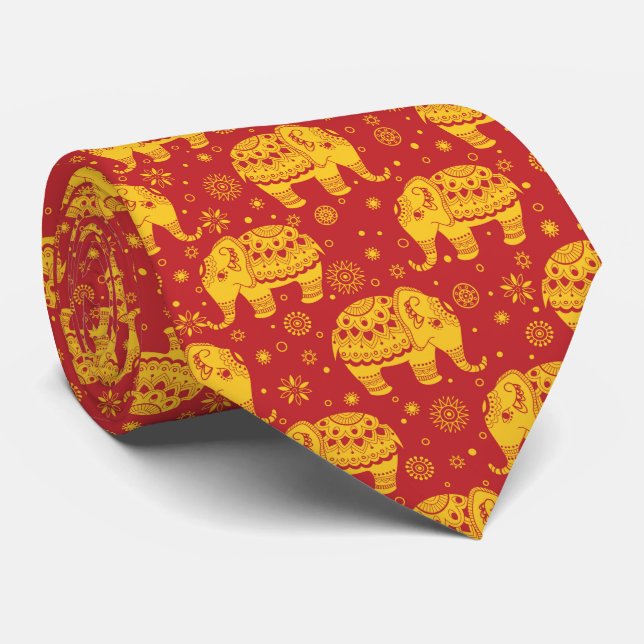 Indian ethnic vintage elephant pattern tie (Rolled)
