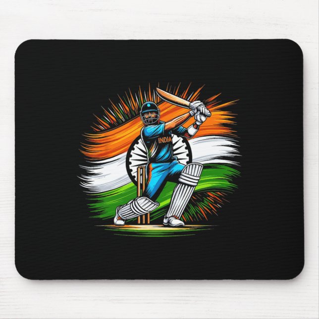 Indian Flag Cricket Lover Fan India Pride Men Wome Mouse Pad (Front)