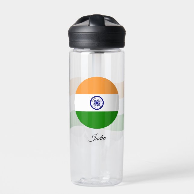 Indian Flag, Patriotic India Water Bottle (Front)