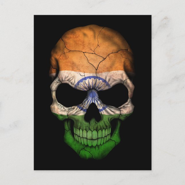 Indian Flag Skull on Black Postcard (Front)