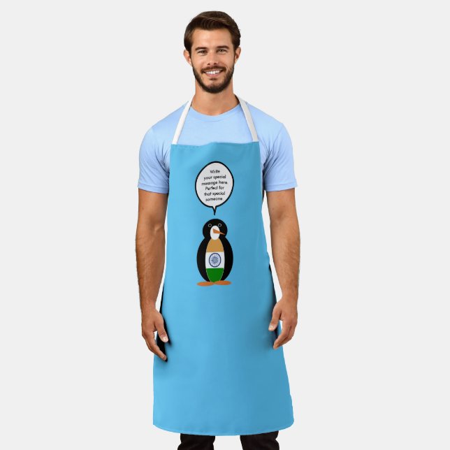 Indian Flag Talking Ms Penguin Personalized Text Apron (Worn)