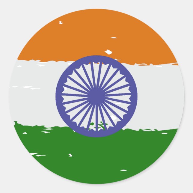 INDIAN FLAG with Brush Effect Classic Round Sticker (Front)