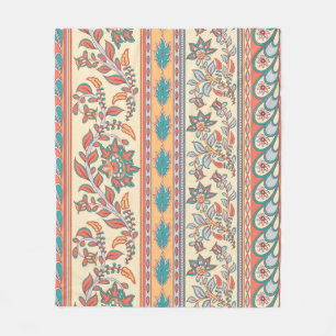Indian Floral Borders Seamless Pattern Fleece Blanket