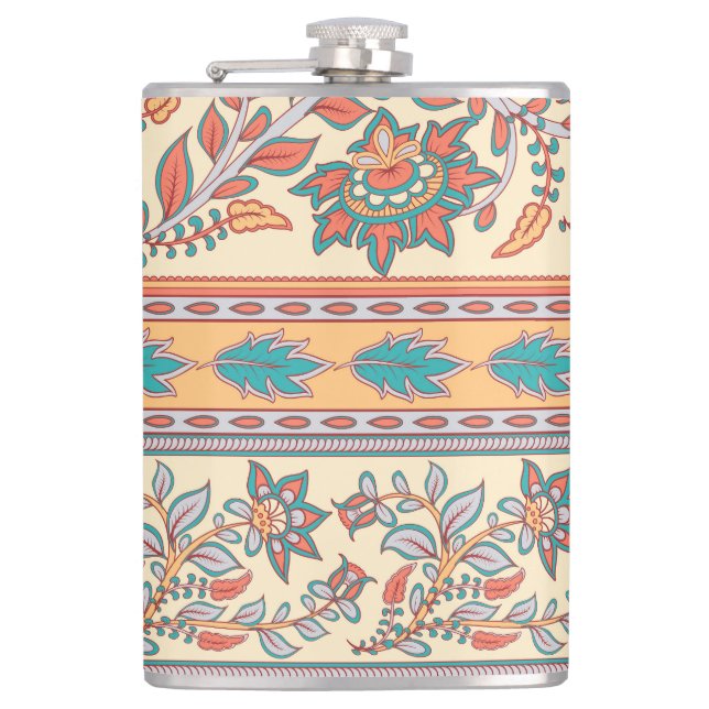 Indian Floral Borders Seamless Pattern Hip Flask (Front)
