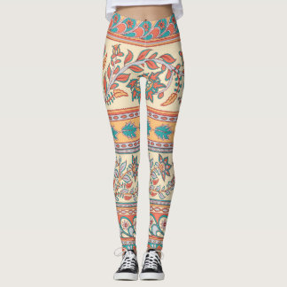 Indian Floral Borders Seamless Pattern Leggings