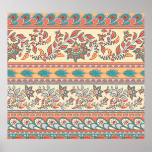 Indian Floral Borders Seamless Pattern Poster