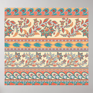Indian Floral Borders Seamless Pattern Poster
